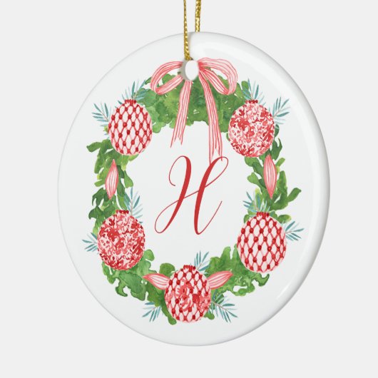 Waterverf Chinoiserie Wreate kerstmonogram Keramisch Ornament (Links)