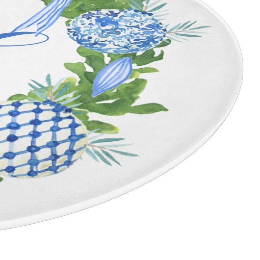 Waterverf Chinoiserie Wreate kerstmonogram Snijplank (Hoek)