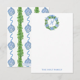 Waterverf Chinoiserie Wreater Monogram Kerstmis Bedankkaart