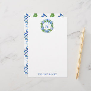 Waterverf Chinoiserie Wreater Monogram Kerstmis Briefpapier