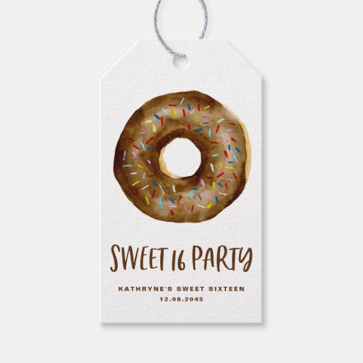 Waterverf Chocolade Donut Sweet Sixteen Dank u Cadeaulabel (Voorkant)