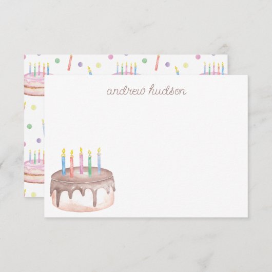 Waterverf Chocolade Verjaardagstaart gepersonalise Bedankkaart (Voorkant / Achterkant)