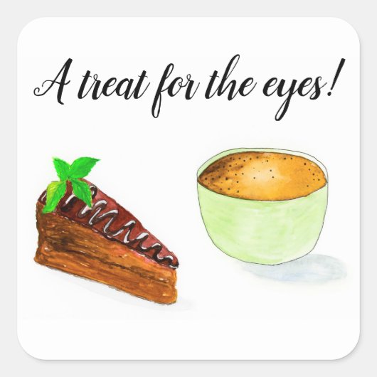 Waterverf-chocoladekoekjes en koffie vierkante sticker (Voorkant)
