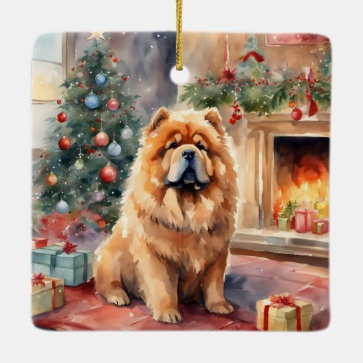 Waterverf Chow Chow - Xmas Scene Keramisch Ornament (Achterkant)