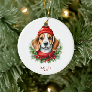 Waterverf Christmas Beagle Dog Foto Keramisch Ornament