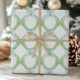 Waterverf Christmas Blue Bow Garland Cadeaupapier
