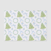 Waterverf Christmas Blue Bow Ginger Jar Trees Tissuepapier (Voorkant)