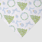 Waterverf Christmas Blue Bow Ginger Jar Trees Tissuepapier (Detail)