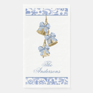 Waterverf Christmas Blue Chinoiserie Bow Bells Servet