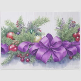 Waterverf Christmas Evergreen lint Paarse rood Tissuepapier