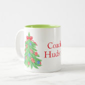 Waterverf Christmas Football Tree Tweekleurige Koffiemok (Voorkant links)