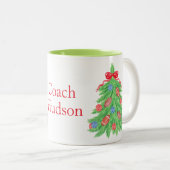 Waterverf Christmas Football Tree Tweekleurige Koffiemok (Voorkant rechts)