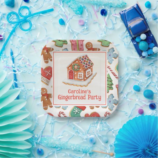 Waterverf Christmas Gingerbread House Cookies Papieren Bordje (Feest)