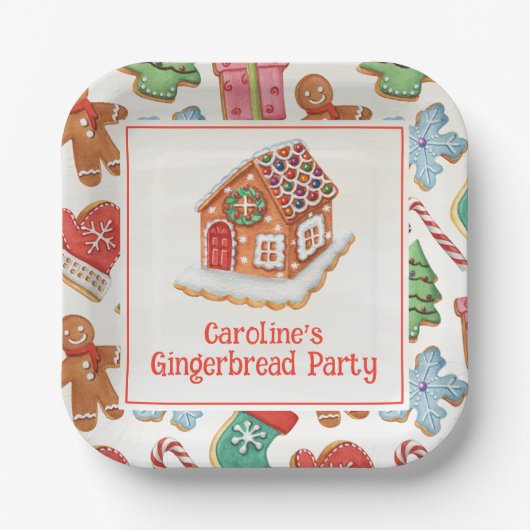 Waterverf Christmas Gingerbread House Cookies Papieren Bordje (Voorkant)