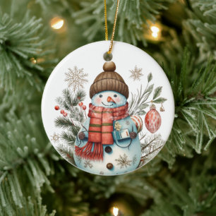 waterverf Christmas Holiday snowman Voeg bericht t Keramisch Ornament