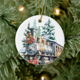 waterverf Christmas Holiday train voeg bericht toe Keramisch Ornament