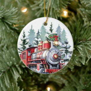 waterverf Christmas Holiday train voeg bericht toe Keramisch Ornament