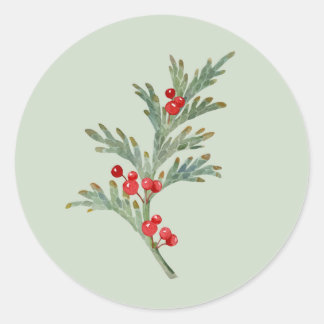 Waterverf Christmas Juniper Branch met bessen Ronde Sticker