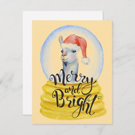 Waterverf Christmas Llama - Kerst Kaart (Voorkant / Achterkant)