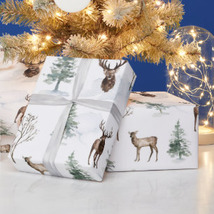 Waterverf Christmas Pine Tree & Reindeer Cadeaupapier