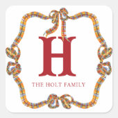 Waterverf Christmas Plaid Bow Garland Gift Vierkante Sticker (Voorkant)