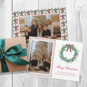 Waterverf Christmas Plaid Bow Krans Foto Feestdagenkaart