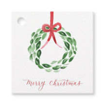 Waterverf Christmas Wreath Square Gift Label