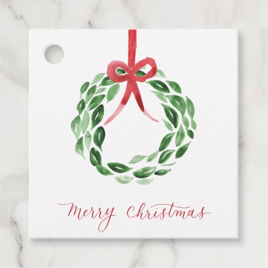 Waterverf Christmas Wreath Square Gift Label (Voorkant)