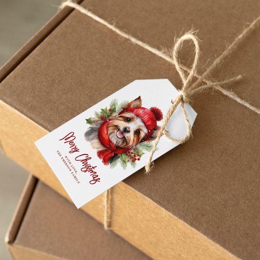 Waterverf Christmas Yorkie Dog Cadeaulabel