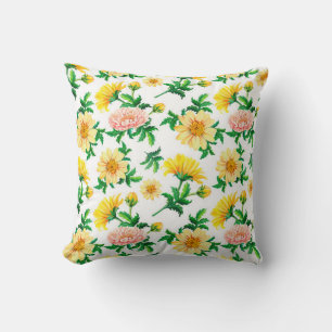 Waterverf chrysanten. Gele bloemen met gre Kussen