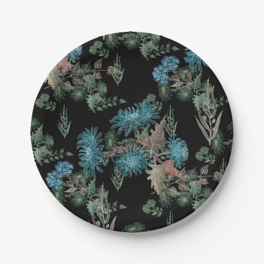 Waterverf , chrysanten papieren bordje (Voorkant)