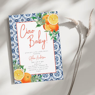 Waterverf Ciao, Baby! Oranje Baby shower Kaart