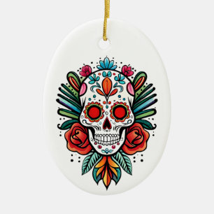 Waterverf Cinco De Mayo Kleurrijke Suiker Schedel Keramisch Ornament