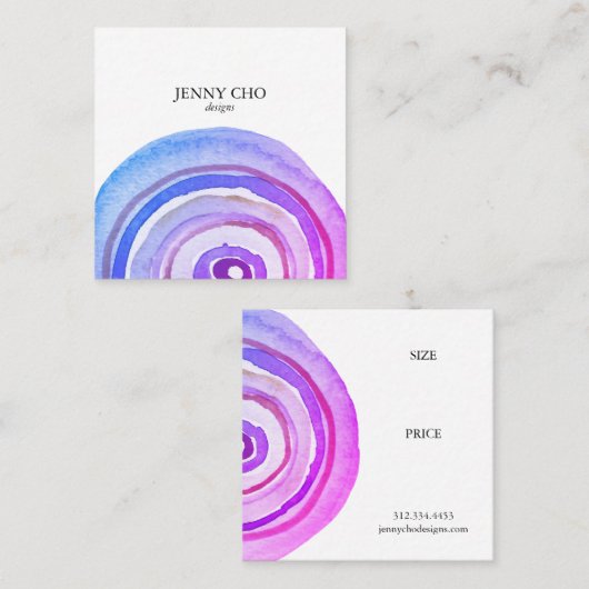 Waterverf Circles Abstracte Paarse CUSTOM HANG LAB Vierkante Visitekaartje (Voorkant / Achterkant)