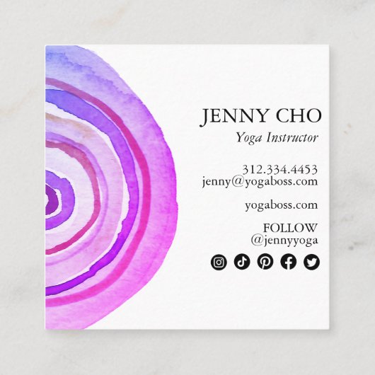 Waterverf Circles Ring Abstract minimalistisch Paa Vierkante Visitekaartje (Achterkant)