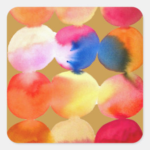 Waterverf cirkelpatroon abstracte warme kleur vierkante sticker