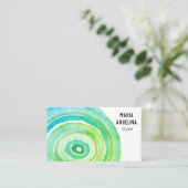 Waterverf cirkels Neutrale Ringen Abstract Groen Visitekaartje (Staand voorkant)