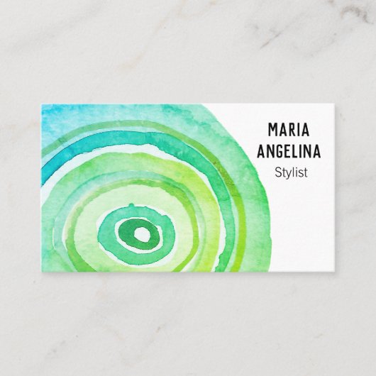 Waterverf cirkels Neutrale Ringen Abstract Groen Visitekaartje (Voorkant)