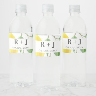 Waterverf citroen bladeren monogram waterfles etiket