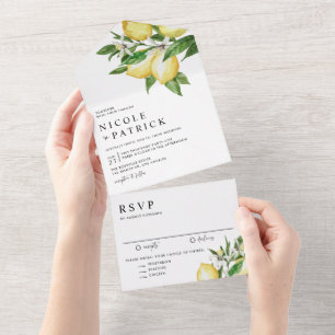 Waterverf citroen bloesems zomer bruiloft all in one uitnodiging