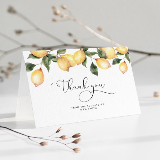 Waterverf citroen bruidsdouche bedankkaart