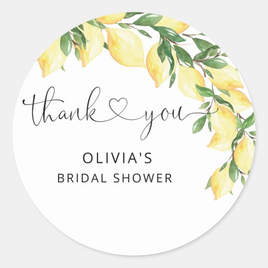 Waterverf Citroen Bruidsdouche Bedankt Ronde Sticker (Voorkant)
