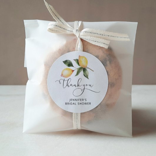 Waterverf citroen bruidsfeest gunsten ronde sticker