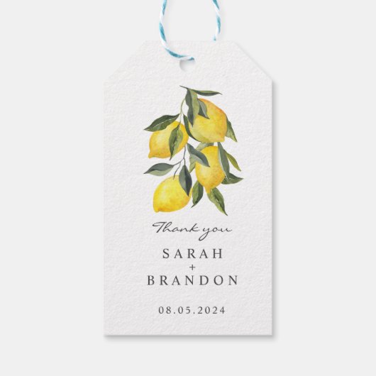 Waterverf Citroen Citroen Zomer Bruiloft Cadeaulabel (Achterkant)