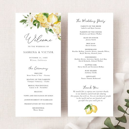 Waterverf Citroen Citrus groen bloemenbruiloft Programma