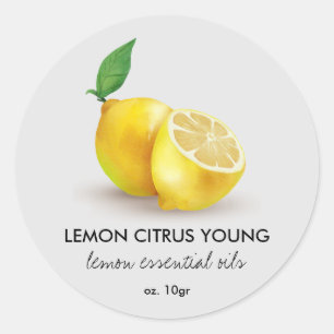 Waterverf Citroen citrus limoen Grijs Ronde Sticker