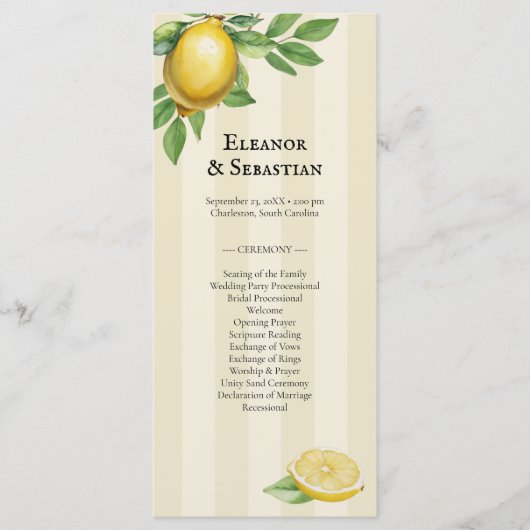 Waterverf citroen citrus rustieke bruiloft program menu (Voorkant)