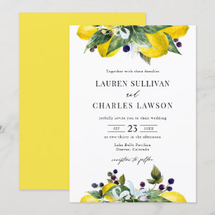 Waterverf Citroen en Blackberry Zomer Bruiloft Kaart