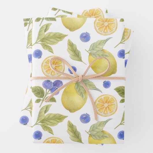 Waterverf citroen en bosbessen fruit met bladeren inpakpapier vel (In situ)