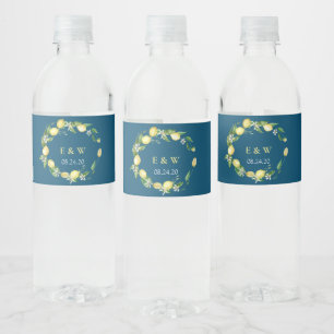 Waterverf Citroen en Ocean Zee Floral Waterfles Etiket